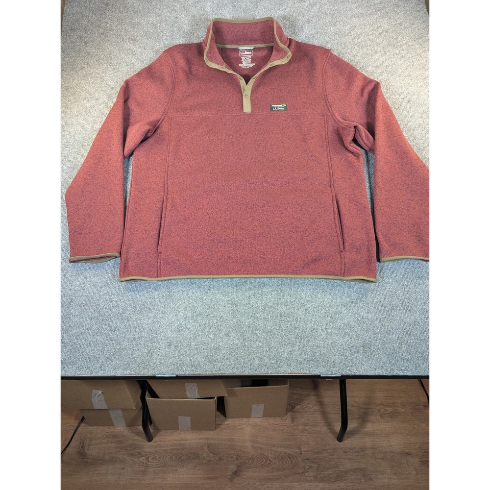 LL Bean Sweater Fleece Pullover Mens XXL Tall Red Marl Snap Neck 502793